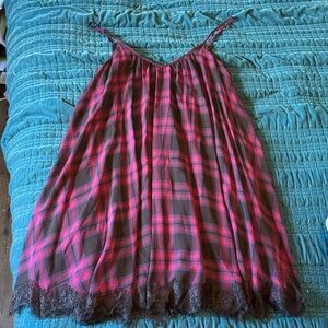 Express Pink and Black Checkered Chemise with Lace